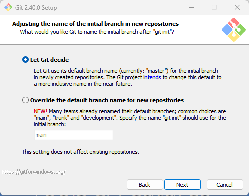 Adjusting the name of the initial branch in new repositories